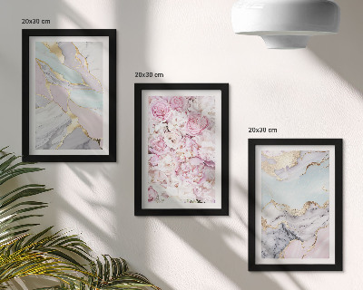 Bilderset mit rahmen Rosa Blumen mit Marmor- und Pastellmuster