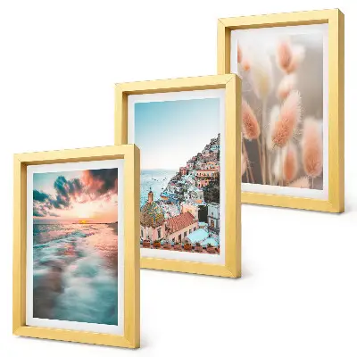 Bilderwand mit Meerblick, Sonnenuntergang, bunten Häusern und Blumen