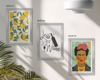Bilderwand Lemons-Slogan über Wein, Porträt von Frida Kahlo