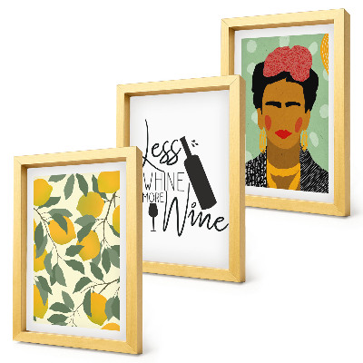 Bilderwand Lemons-Slogan über Wein, Porträt von Frida Kahlo