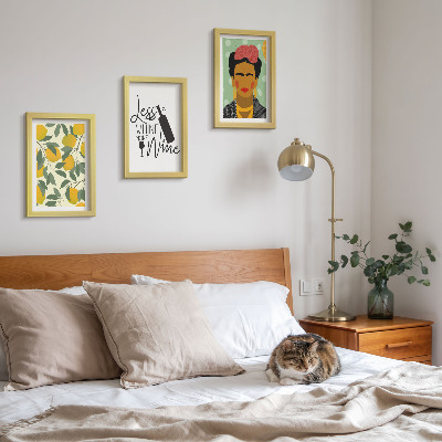 Bilderwand Lemons-Slogan über Wein, Porträt von Frida Kahlo