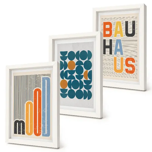 Poster-Set mit geometrischen Mustern im Bauhaus-Stil mit Rahmen