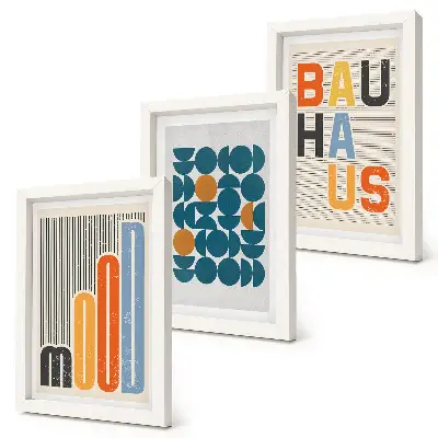 Poster-Set mit geometrischen Mustern im Bauhaus-Stil mit Rahmen