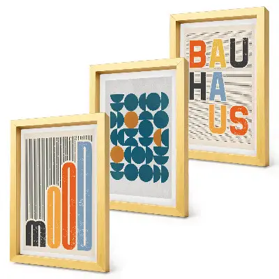 Poster-Set mit geometrischen Mustern im Bauhaus-Stil mit Rahmen