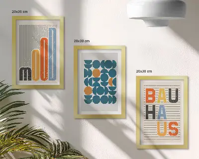 Poster-Set mit geometrischen Mustern im Bauhaus-Stil mit Rahmen