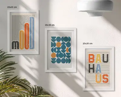 Poster-Set mit geometrischen Mustern im Bauhaus-Stil mit Rahmen