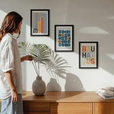 Poster-Set mit geometrischen Mustern im Bauhaus-Stil mit Rahmen