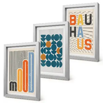 Poster-Set mit geometrischen Mustern im Bauhaus-Stil mit Rahmen