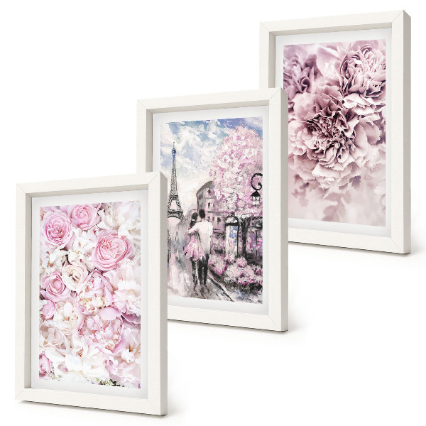 Bilderwand Blumen in Rosatönen, romantische Landschaft