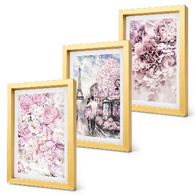 Bilderwand Blumen in Rosatönen, romantische Landschaft