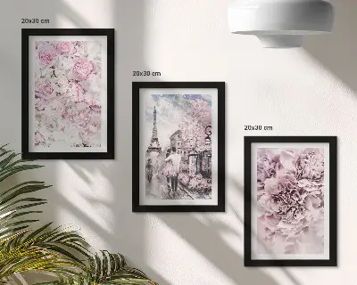 Bilderwand mit romantischer Landschaft in zarten Rosatönen