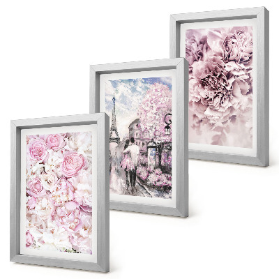 Bilderwand Blumen in Rosatönen, romantische Landschaft