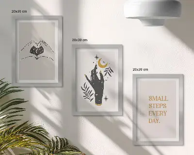 Minimalistisches Bilderset mit Rahmen mit inspirierenden Boho-Texten