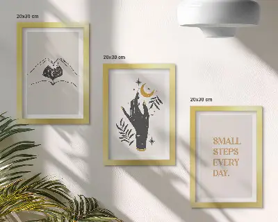 Minimalistisches Bilderset mit Rahmen mit inspirierenden Boho-Texten