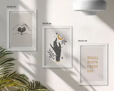 Minimalistisches Bilderset mit Rahmen mit inspirierenden Boho-Texten