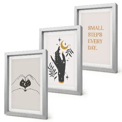 Minimalistisches Bilderset mit Rahmen mit inspirierenden Boho-Texten