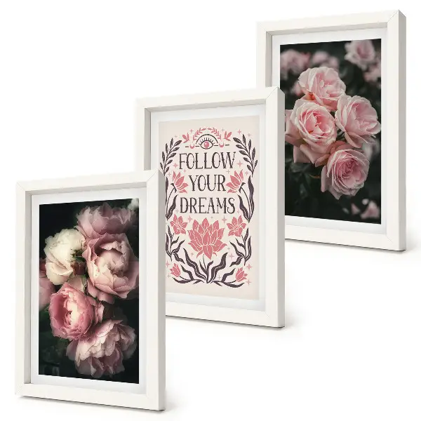 Bilderwand mit Vintage-Rosen und Traum-Inschrift