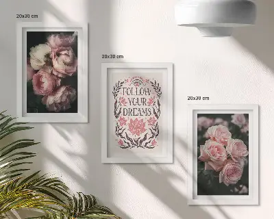Bilderwand mit Vintage-Rosen und Traum-Inschrift