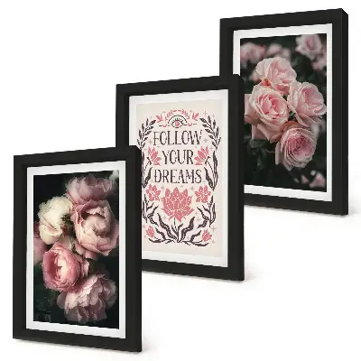 Bilderwand mit Vintage-Rosen und Traum-Inschrift