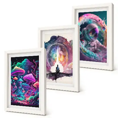 Bilderset mit Rahmen farbenfrohe Illustrationen im Fantasy-Stil