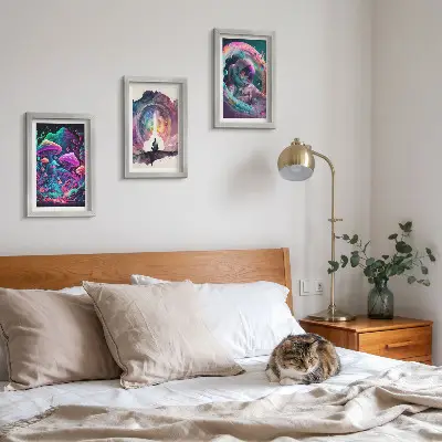 Bilderset mit Rahmen farbenfrohe Illustrationen im Fantasy-Stil