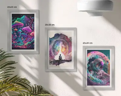 Bilderset mit Rahmen farbenfrohe Illustrationen im Fantasy-Stil
