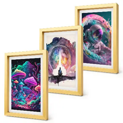 Bilderset mit Rahmen farbenfrohe Illustrationen im Fantasy-Stil