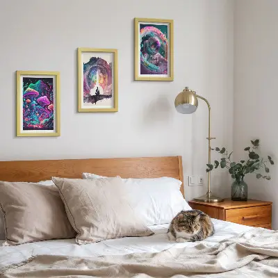 Bilderset mit Rahmen farbenfrohe Illustrationen im Fantasy-Stil