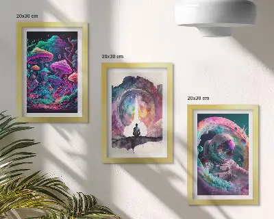 Bilderset mit Rahmen farbenfrohe Illustrationen im Fantasy-Stil