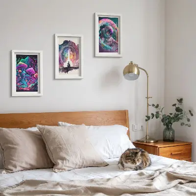 Bilderset mit Rahmen farbenfrohe Illustrationen im Fantasy-Stil