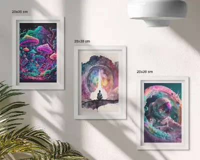 Bilderset mit Rahmen farbenfrohe Illustrationen im Fantasy-Stil