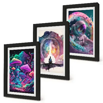 Bilderset mit Rahmen farbenfrohe Illustrationen im Fantasy-Stil