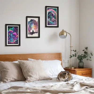 Bilderset mit Rahmen farbenfrohe Illustrationen im Fantasy-Stil