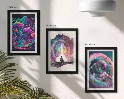 Bilderset mit Rahmen farbenfrohe Illustrationen im Fantasy-Stil