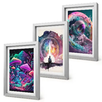 Bilderset mit Rahmen farbenfrohe Illustrationen im Fantasy-Stil