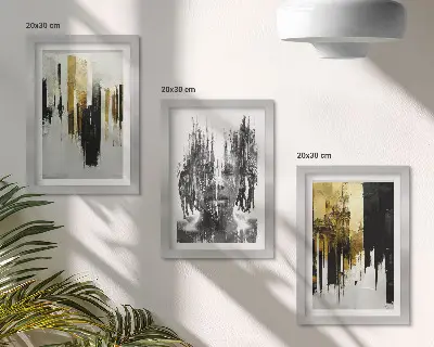 Bilderset mit Rahmen abstraktes Design in Kombination mit Porträtkunst und Architektur