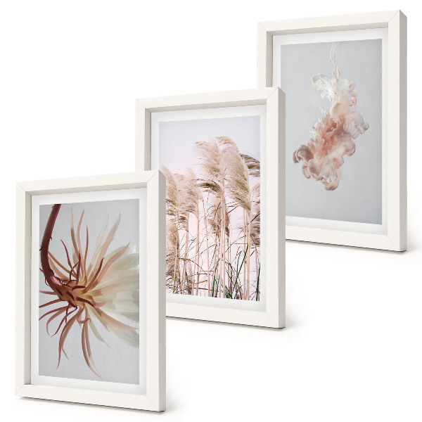 Bilderwand Blumen und Gräser auf hellem Hintergrund in einem harmonischen Set