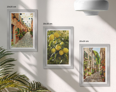 Fotowand Charmante Straßen mit Blumen und Zitronen im Hintergrund