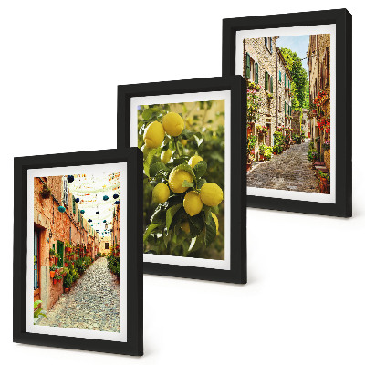 Fotowand Charmante Straßen mit Blumen und Zitronen im Hintergrund