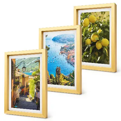 Bilderwand mit malerischen Küstenstraßen, Meerblick und Zitronenmotiven