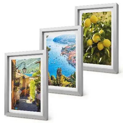 Bilderwand mit malerischen Küstenstraßen, Meerblick und Zitronenmotiven