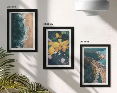 Bilderset mit Rahmen mit Motiven von Meer, Strand, Zitronen, Berglandschaft und Küstenstraße