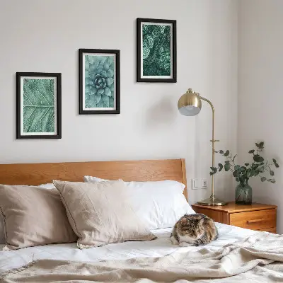 Bilderwand mit Nahaufnahmen von Sukkulenten und Blättern