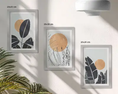 Fototapete Pflanzenmuster mit großen Sonnen im minimalistischen Stil