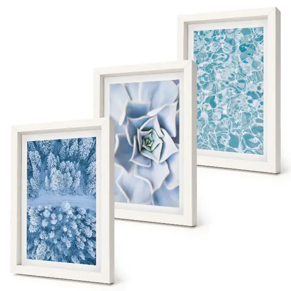 Bilderwand Winterwald mit blauen Blumen und Wasseroberfläche