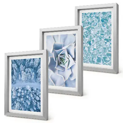 Bilderwand Winterwald mit blauen Blumen und Wasseroberfläche