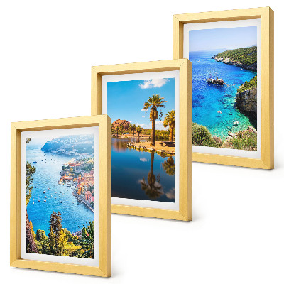 Bilderset mit rahmen Meerblick mit Palmen und blauem Wasser
