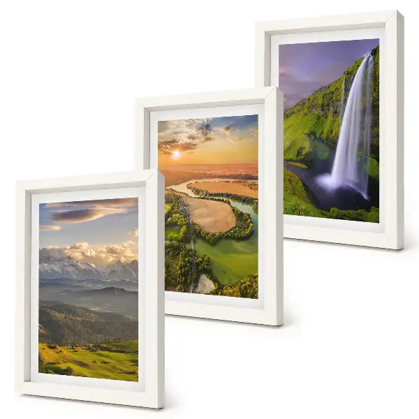 Bilderwand mit Bergfluss- und Wasserfallmotiven aus der Natur