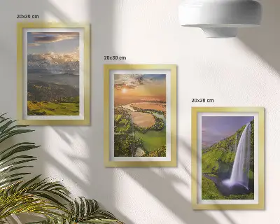 Bilderwand mit Bergfluss- und Wasserfallmotiven aus der Natur