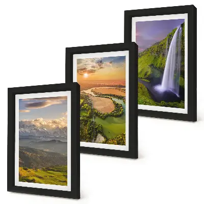Bilderwand mit Bergfluss- und Wasserfallmotiven aus der Natur